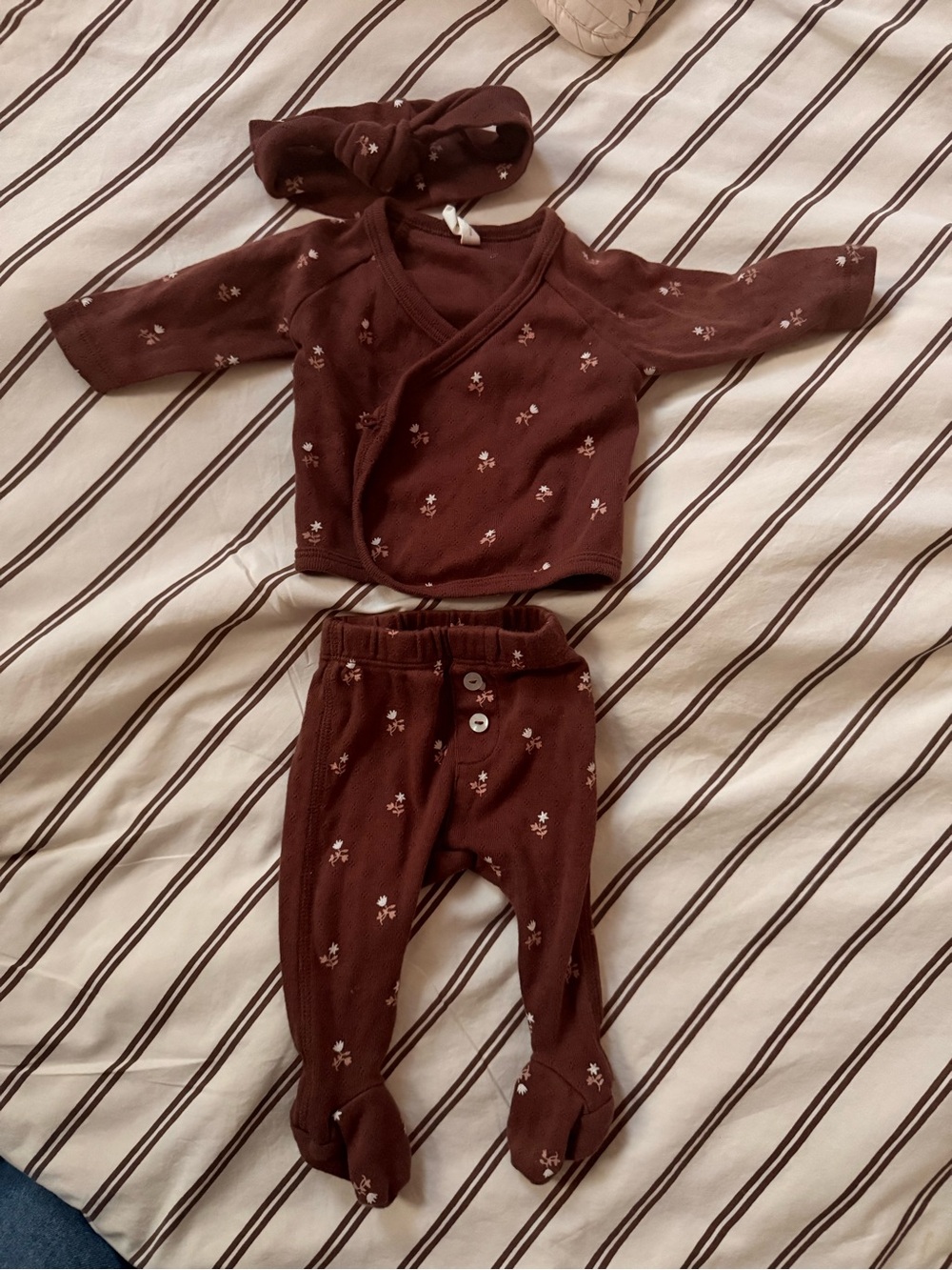 Quincy Mae Baby One-Piece and Legging Set in Chocolate with Headband